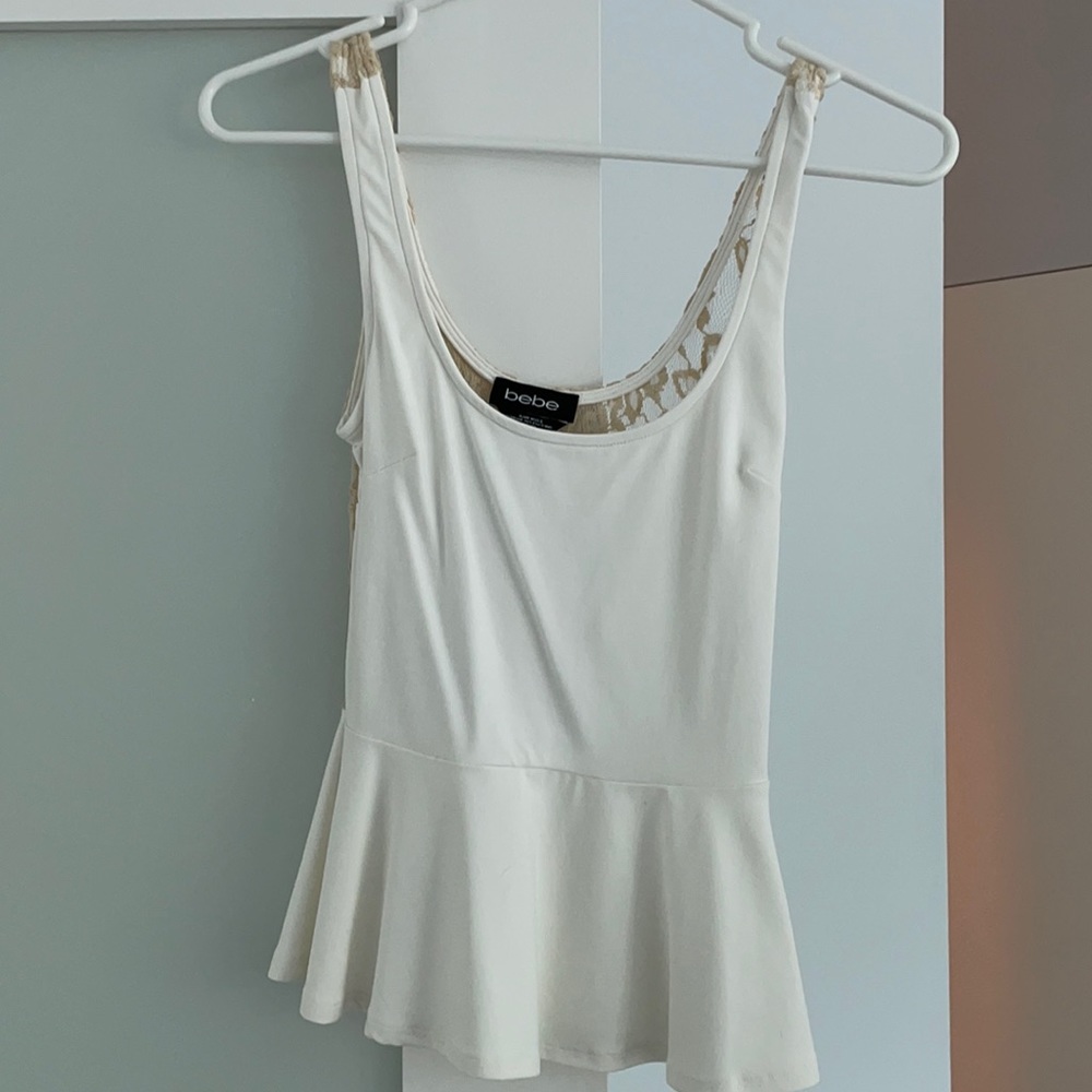 BeBe Peplum lace back top